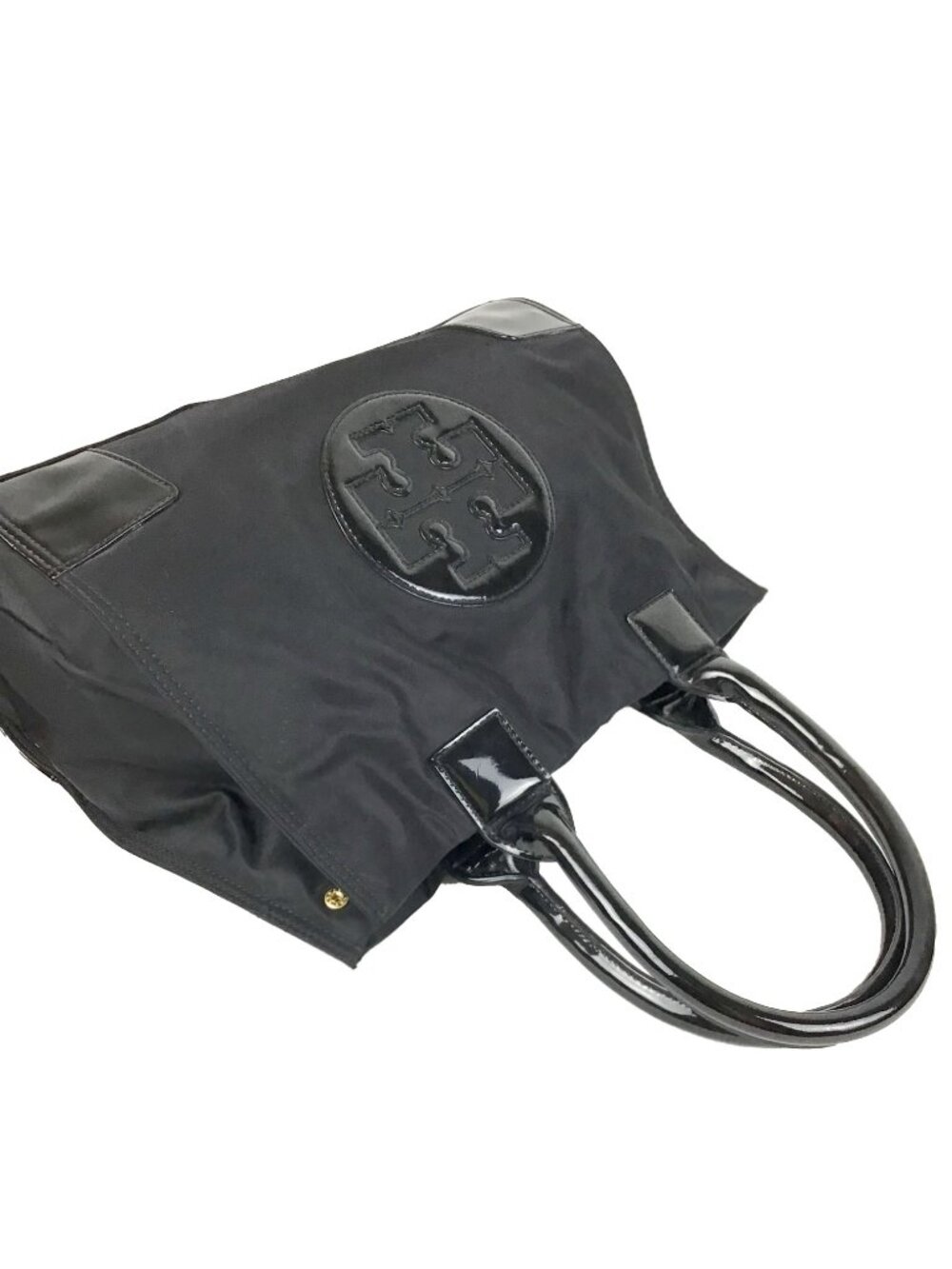 Tory Burch MINI ELLA Nylon/Patent Logo Tote Bag Black - Picture 7 of 15
